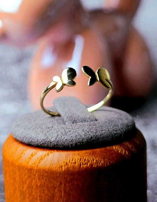 9ct Yellow Gold Butterfly Ring Split Shank Two Butterflies s: J Band Hallmarked