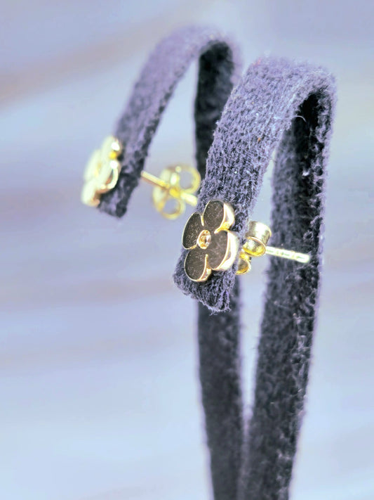 Lovely New 9ct Yellow Gold Butterfly Stud Earrings Clover C/Z Summer Kids Gift