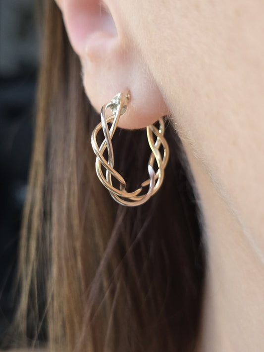 Twisted 9ct Solid Yellow/White Gold Wired Hoop Earrings Creole Wire Hoops 23mm