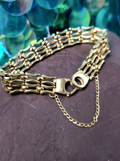 Solid 9ct Yellow Gold Gate Mesh Bracelet Heavy Chunky 20grams Unisex 12mm Wide