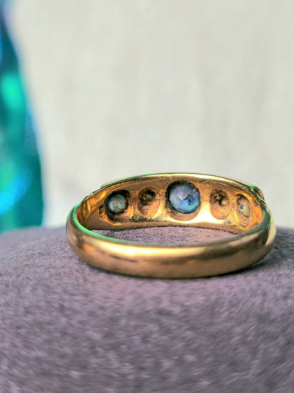9ct Yellow Gold Sapphire/Diamond Ring Vintage Band size L+ 3.2g Hallmarked