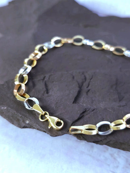 New Solid 9ct Yellow/White/Rose Gold Chain BRACELET Cable Round Link 6mm