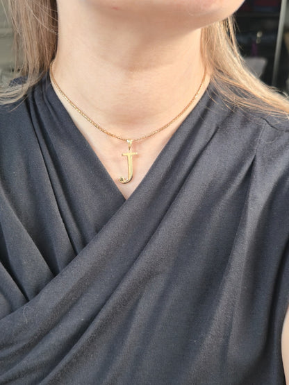 New 9K Yellow Gold Initial J Pendant  Personalised 33mm Long Big Loop Hallmarked