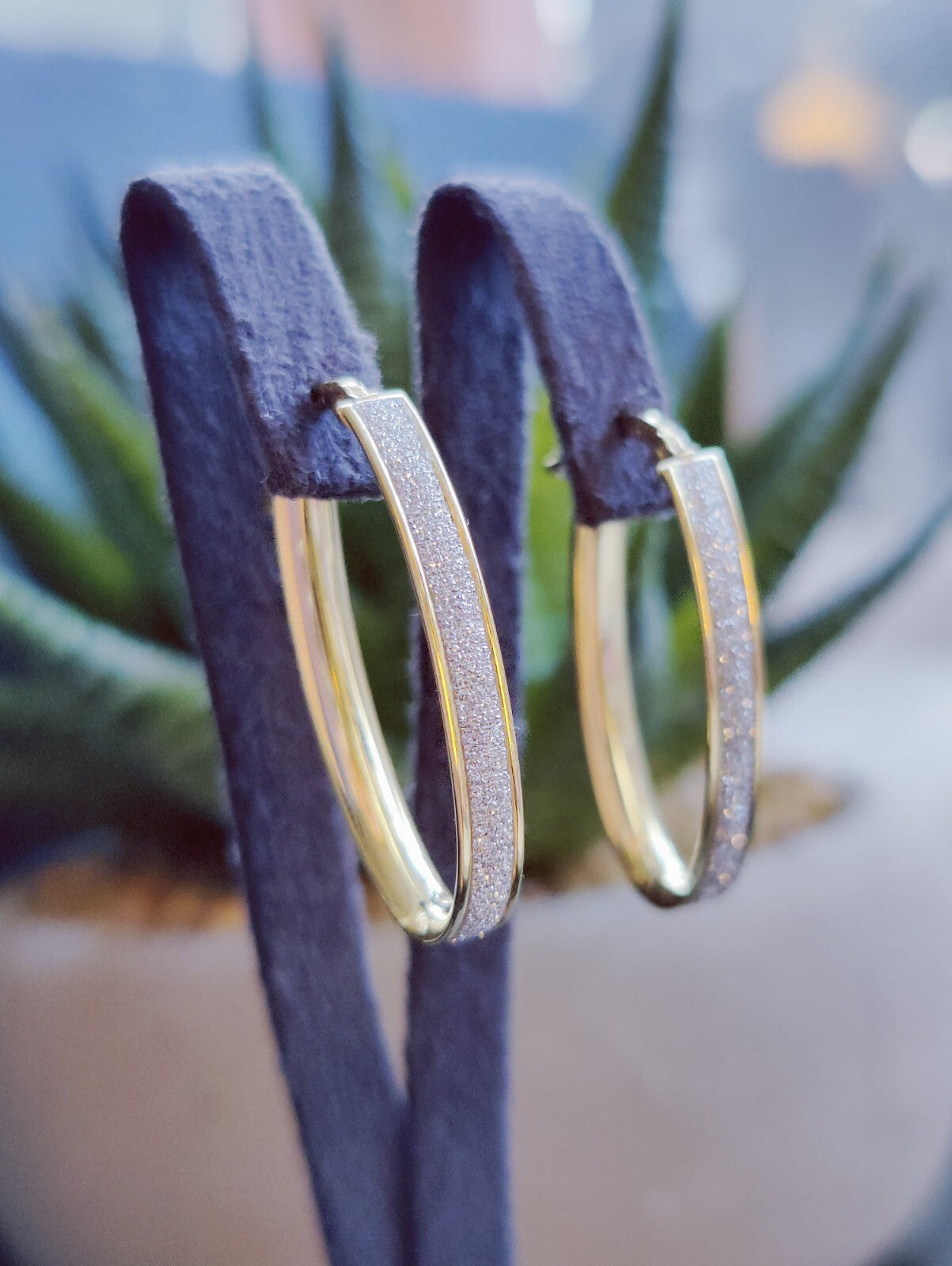 NEW 9ct Solid Yellow/White Gold GLITTERED Earrings Drops Hoops