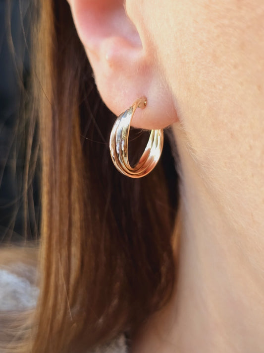 9ct Solid Multicolour Gold Hoop Earrings Gold. Hoops 17mm Small Gold Hoops