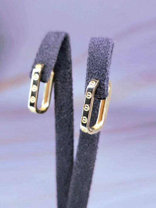 New 9ct Solid Yellow Gold Hoop Earrings Rectangular Hoops 20mm Small Screws