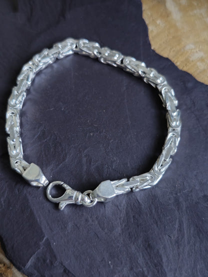 925 Sterling Silver Chunky Byzantine Chain Bracelet 4.5mm 24grams 8inch