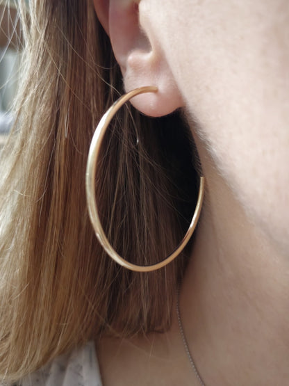 New 9ct Solid Yellow Gold Big Hoop Earrings Open End Hoops 53mm Butterfly
