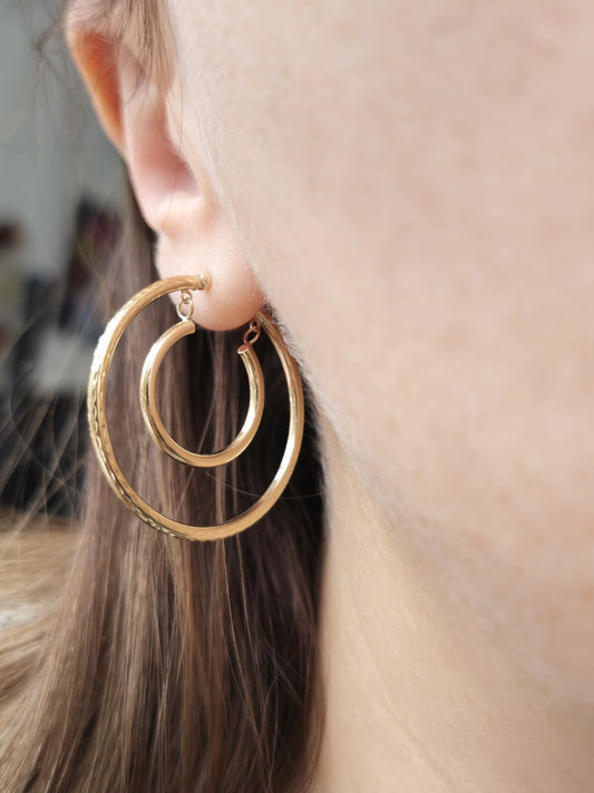 9ct Solid Yellow Gold Double Hoop Earrings Two Circles Hoops 34mm Hallmarked 