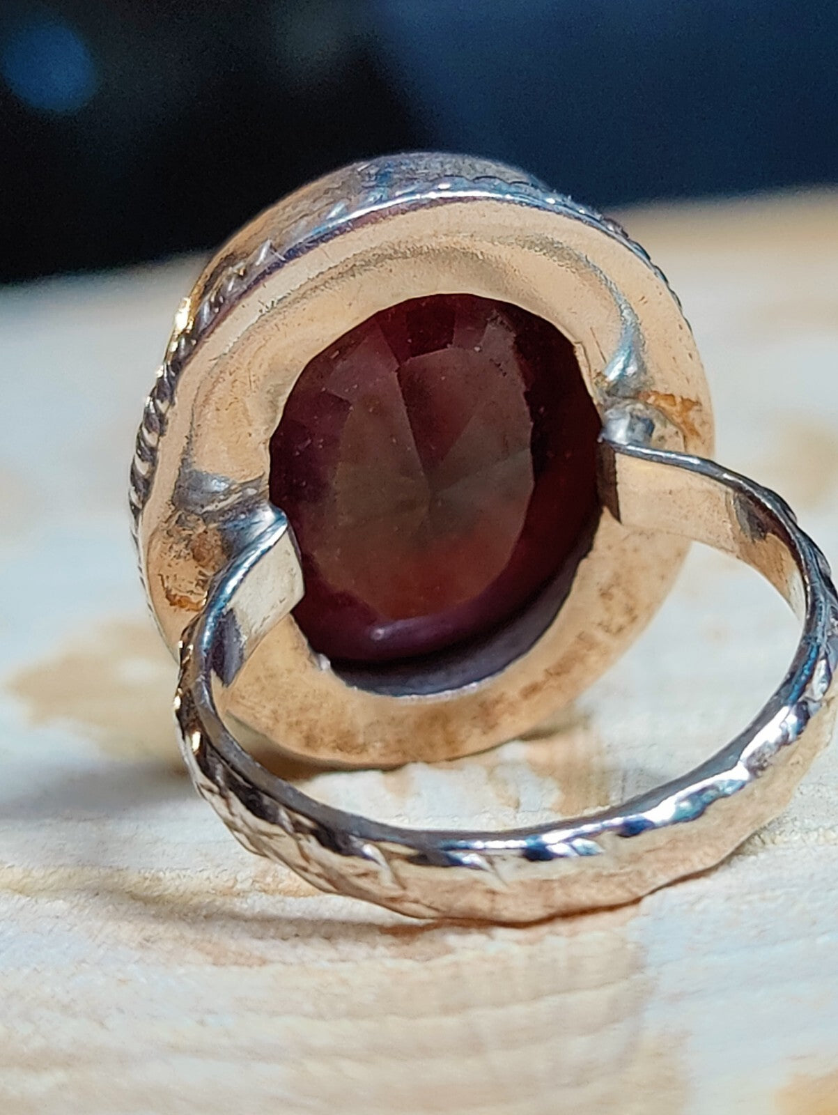 Stunning Vintage Sterling Silver Huge Ruby Ring size P Dress Coctail Statement