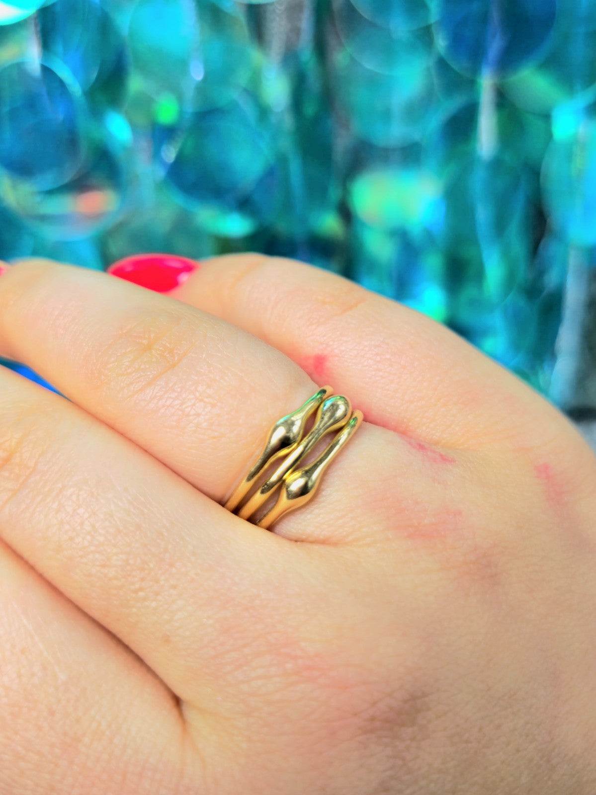 (585) 14ct Yellow Gold Ring Three Raw Band size: P Dress Plain Ring Hallmaked