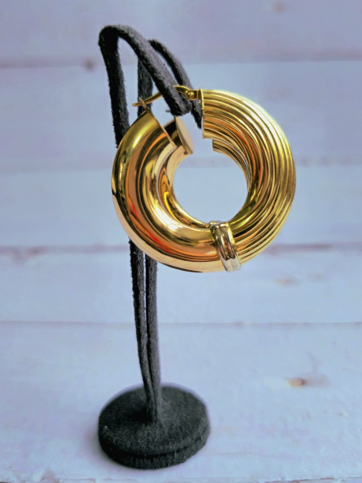 18ct Yellow Gold CHUNKY ROUND CREOLE HOOP EARRINGS Fashion 37mm Hoops Thick