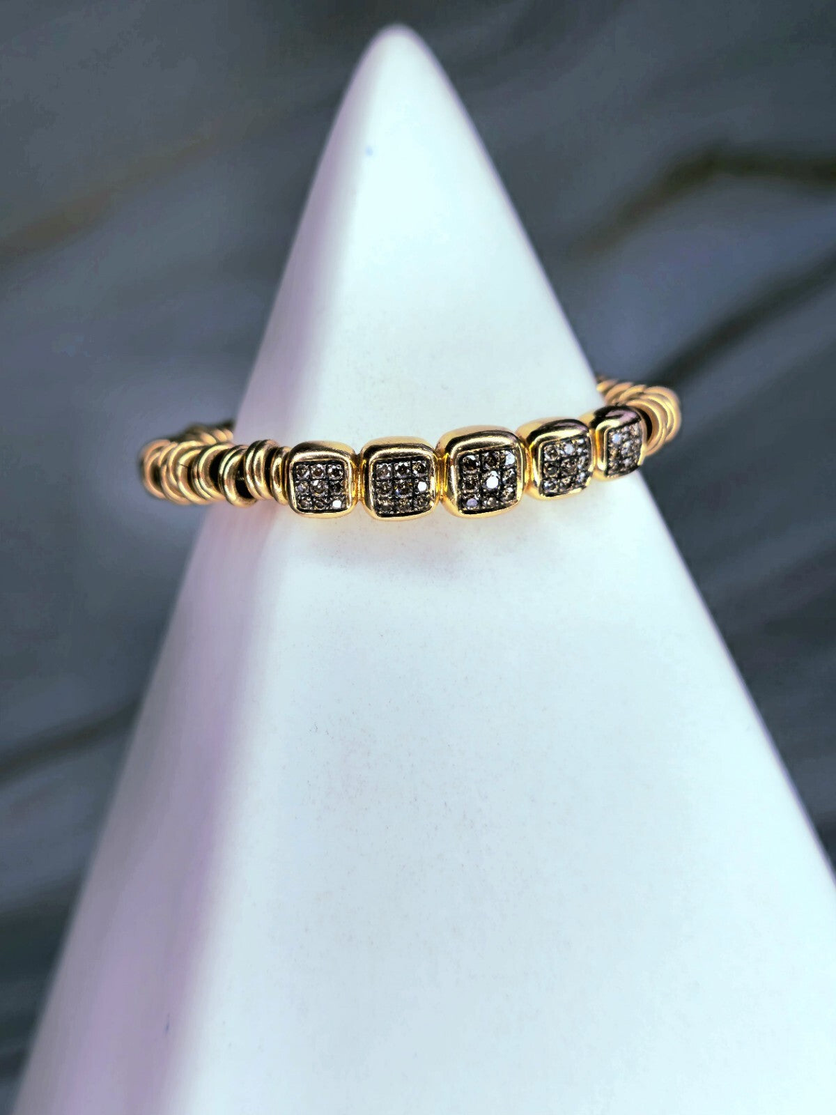 Solid 18k 750 Rose Gold Diamond Bracelet Heavy Gold Links Circles Expandable