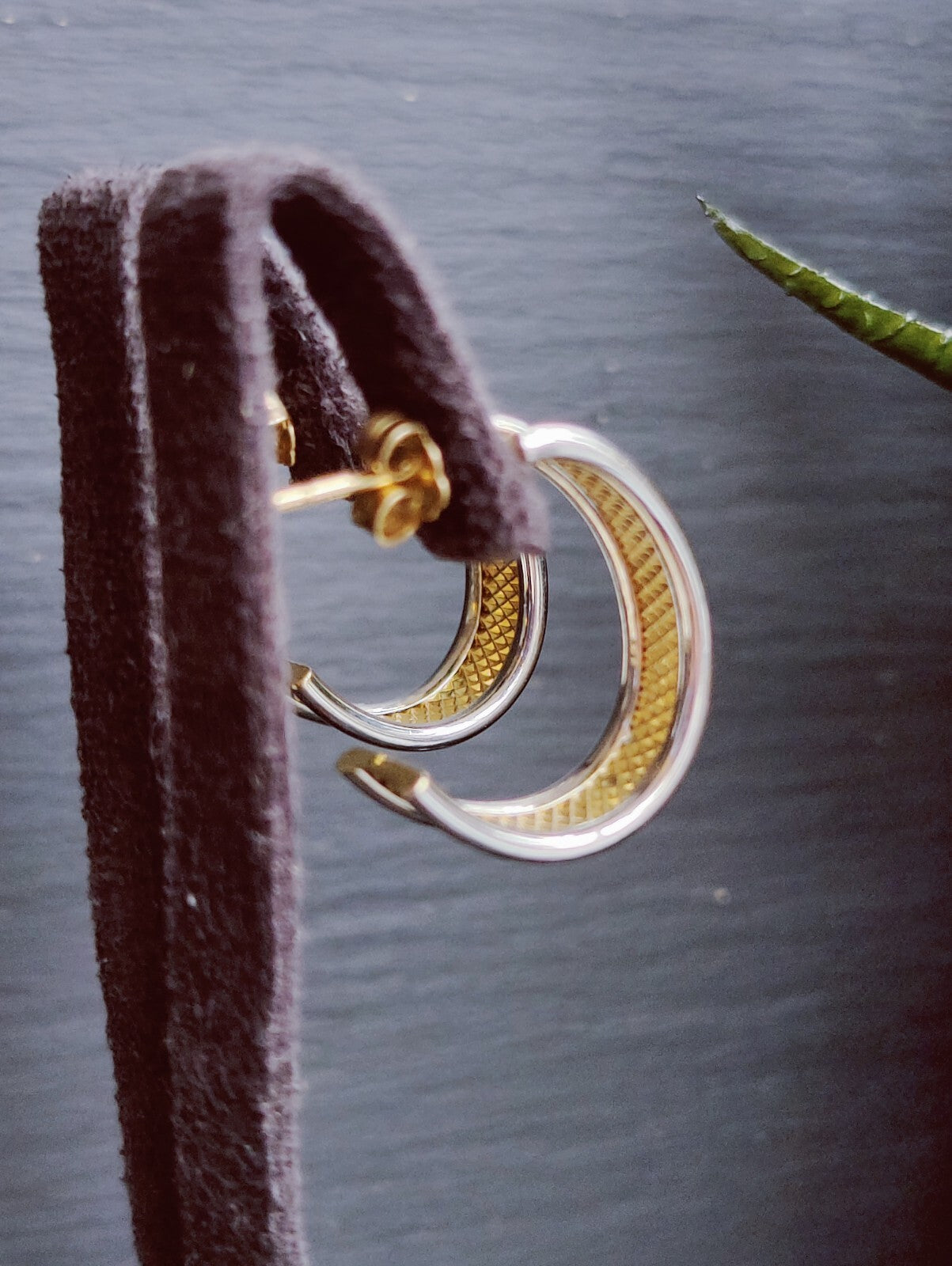 NEW 9ct Solid Yellow/White Gold Half Hoop Earrings Studs Diamond Cut Pattern