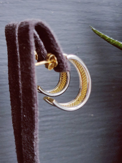 NEW 9ct Solid Yellow/White Gold Half Hoop Earrings Studs Diamond Cut Pattern