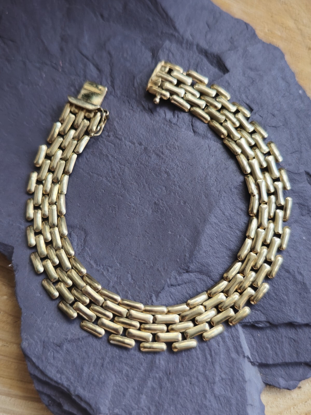Lovely 9ct Solid Yellow Bold Bracelet Wide Cuff Panthere Vintage 19cm 10,5mm