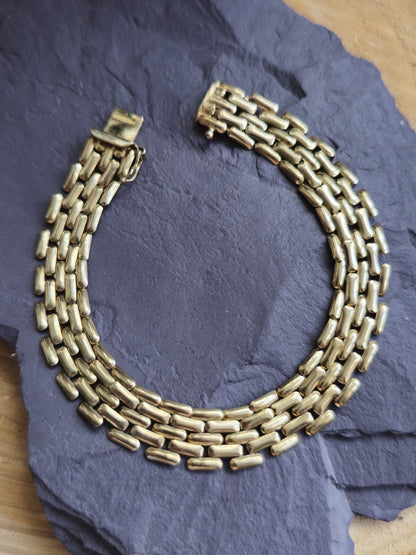 Lovely 9ct Solid Yellow Bold Bracelet Wide Cuff Panthere Vintage 19cm 10,5mm