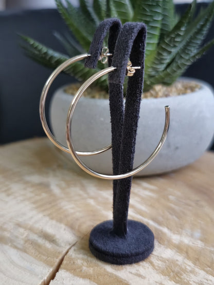 New 9ct Solid Yellow Gold Hoop Earrings Open End Hoops 43mm Butterfly