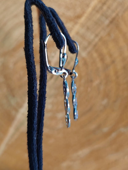 9ct White Gold triple Twist Drop Dangly Earrings with CZ Leverback Hallmarked