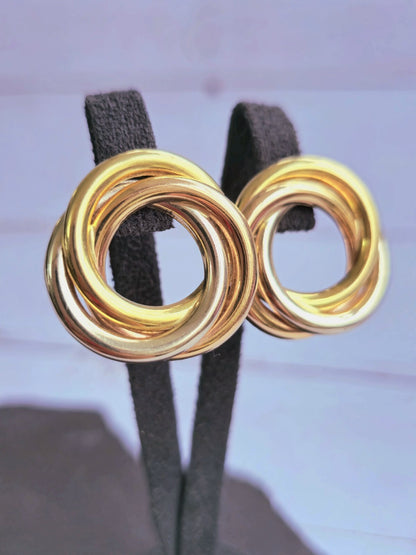 18ct Solid Yellow Gold Twisted Earrings Stud Knot Trinity Studs 28mm 7.6grams