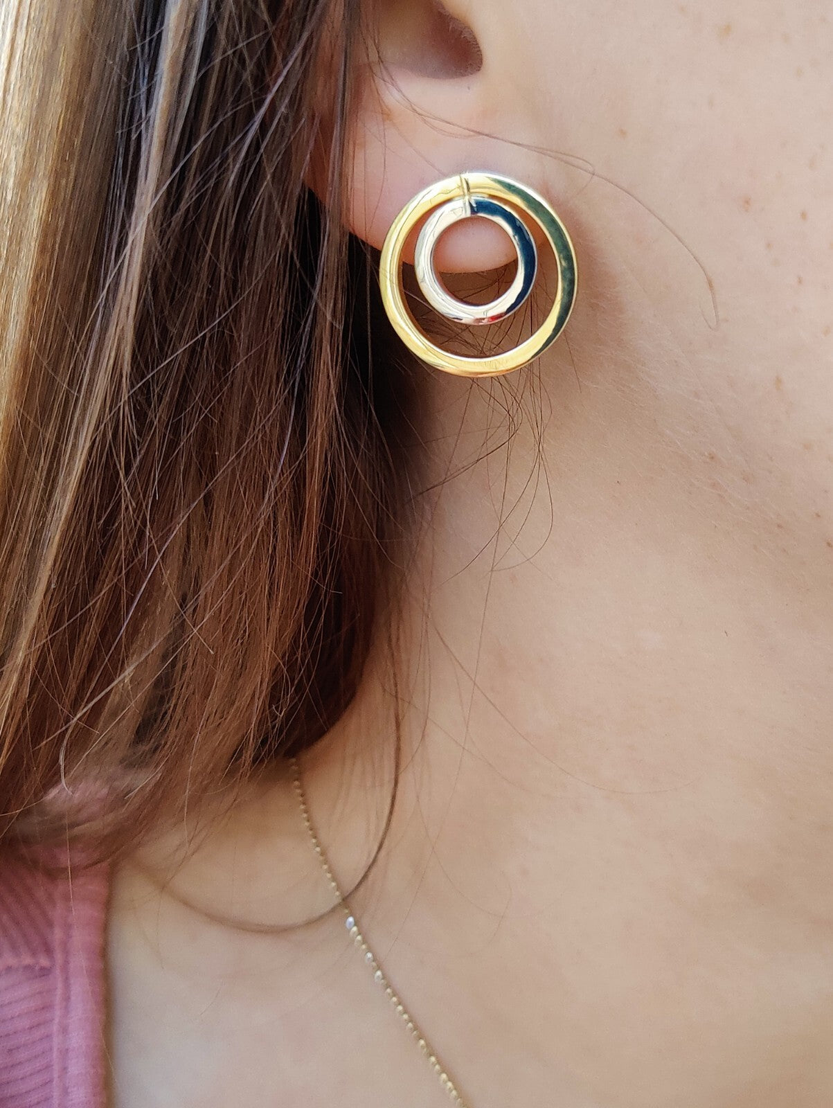 Solid 9ct Yellow White Gold Double Circle Earrings Studs New 2 grams Butterflys