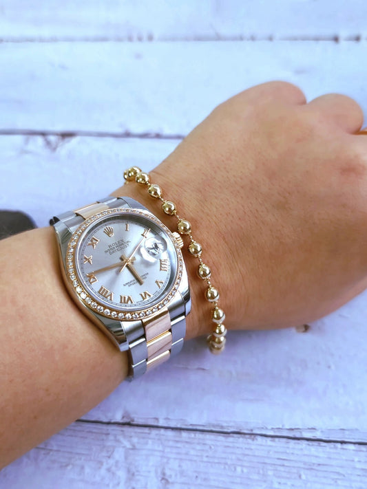 New Solid 9ct Yellow Gold Bracelet Ball Bead Balls 5mm Lovely 7,5inch long