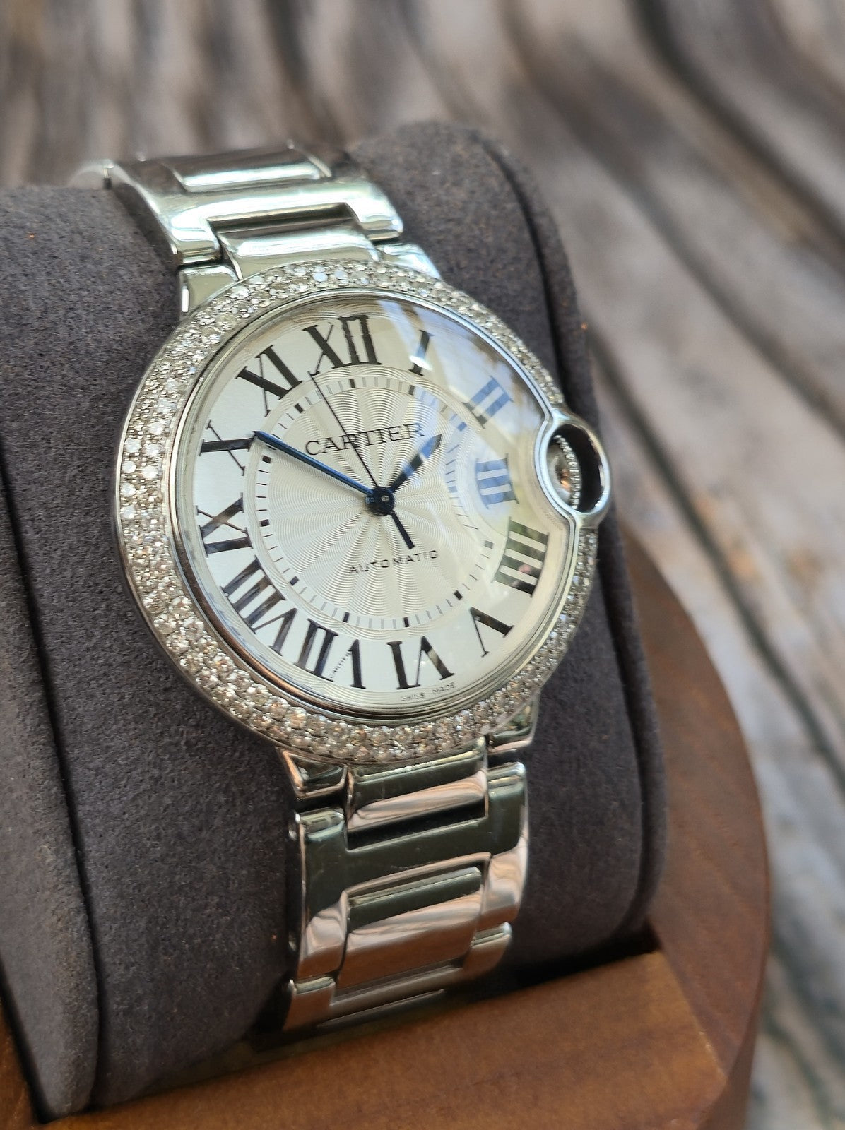 Cartier Ballon Bleu 36mm Steel Automatic Watch 2 Raw Diamond Bezel 3005 Papers