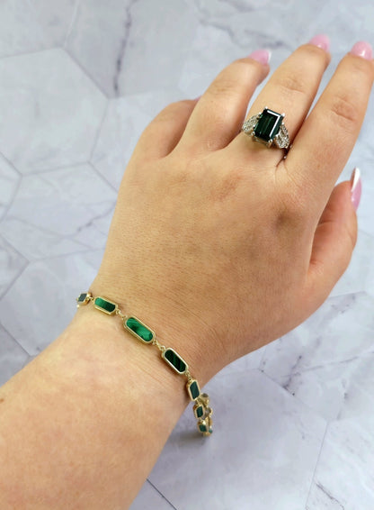 New Solid 9k Yellow Gold And Malachite Bracelet 7.5inch Hallmarked Lovely