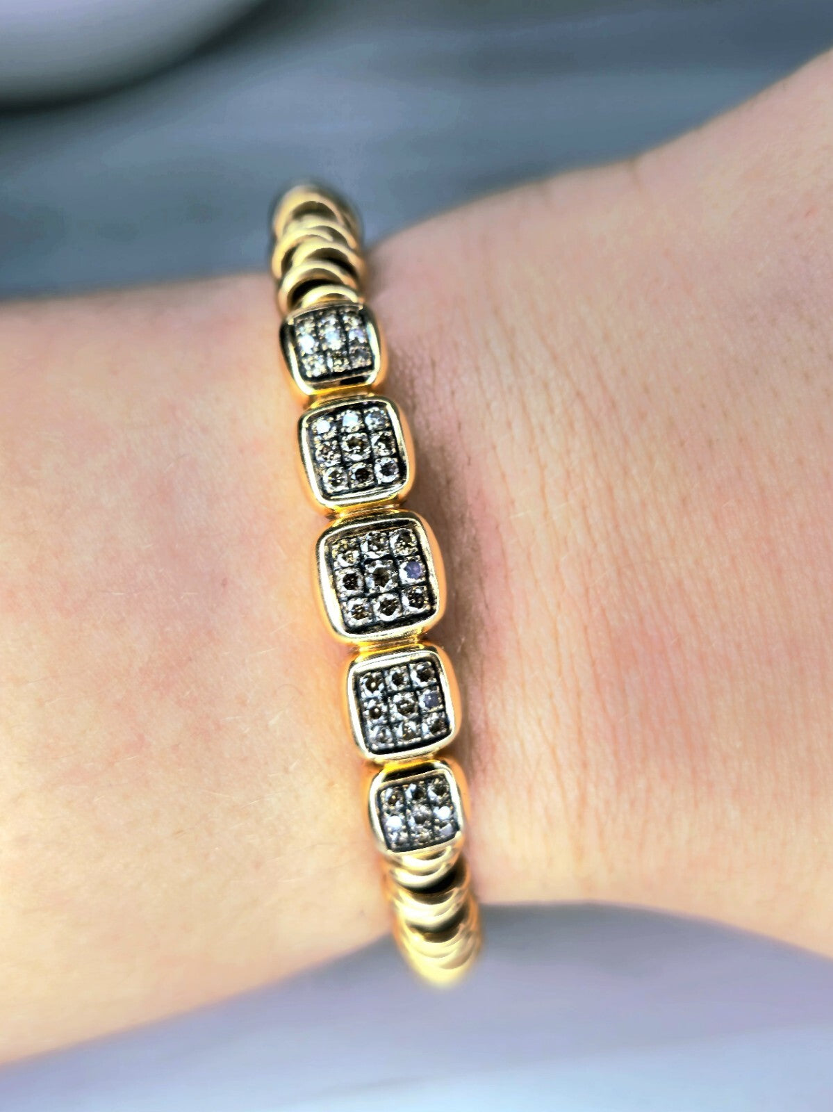 Solid 18k 750 Rose Gold Diamond Bracelet Heavy Gold Links Circles Expandable