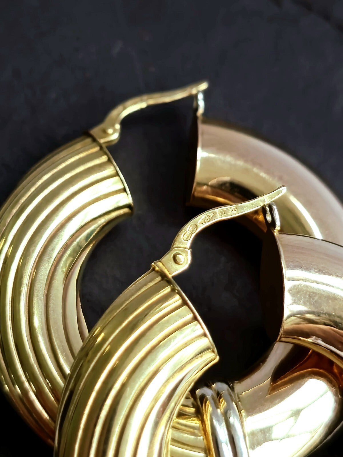 18ct Yellow Gold CHUNKY ROUND CREOLE HOOP EARRINGS Fashion 37mm Hoops Thick
