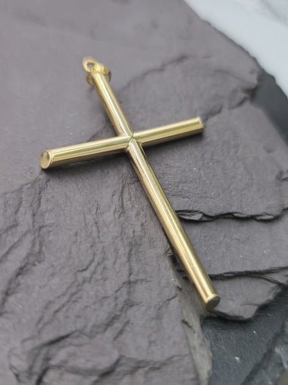New Solid 9ct Yellow Gold Plain Cross Simple Pendant 55mm x 30mm Hallmarked