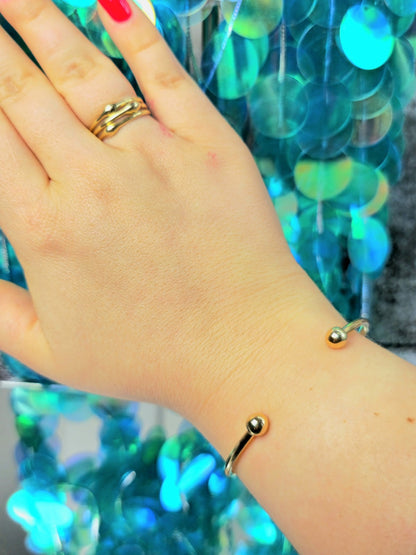 Solid 9ct Yellow Gold TORQUE BANGLE BALL Open Split BRACELET Bottom Hallmaked