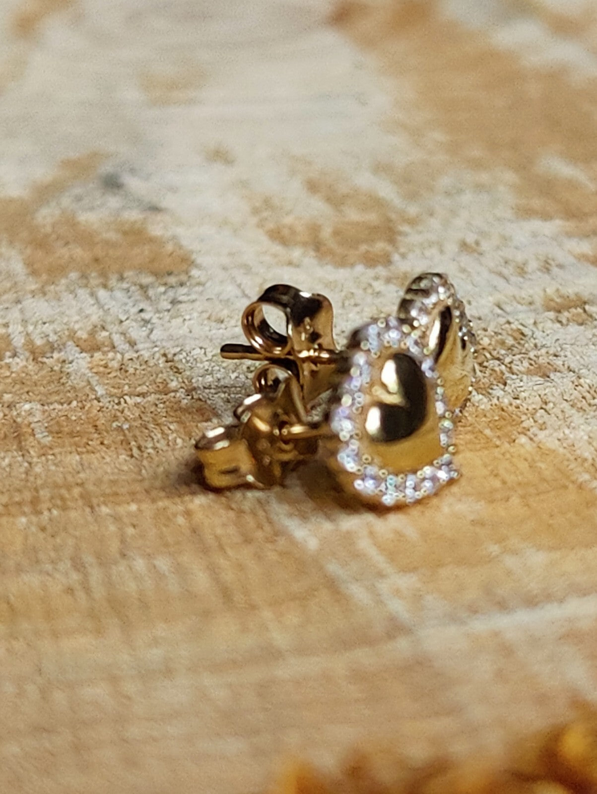 Solid 9ct Yellow Gold Stud Earrings Heart Shape Halo CZ Butterfly Fitting