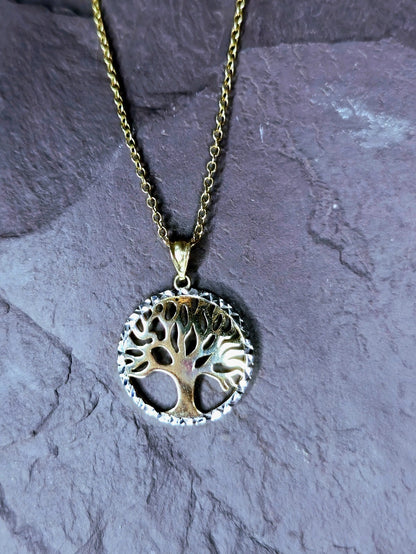Beautiful Solid 9k Yellow/White Gold Pendant Tree of Life Diamond Cut 19mm NEW