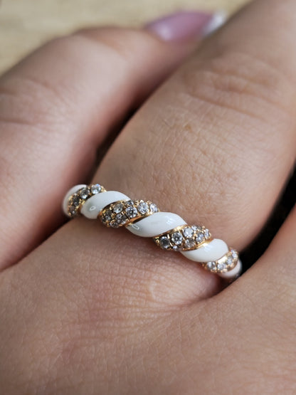 Solid 18ct Rose Gold Diamond and White Ceramic Eternity Ring Wedding Band size N