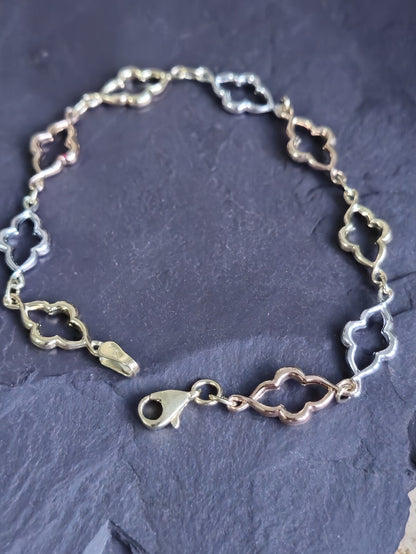 New Solid 9ct Yellow/White/Rose Gold Chain BRACELET 7.5inch Hallmarked Lovely