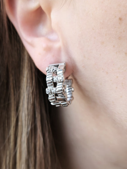 Solid 18k White Gold Diamond Earrings 25mm Heavy Hoops 18 GRAMS Omega Clasp