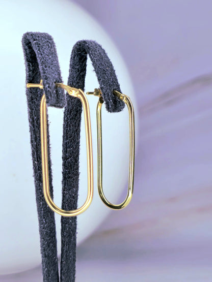 Lovely New 9ct Yellow Gold Hoop Earrings Hoops Rectangle Shape 35mm Hinge