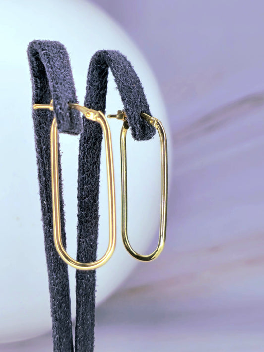 Lovely New 9ct Yellow Gold Hoop Earrings Hoops Rectangle Shape 35mm Hinge