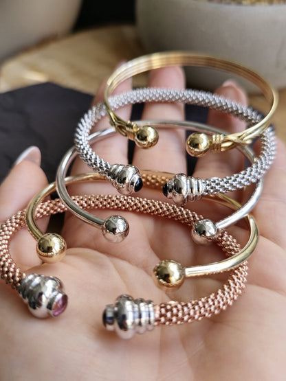 New Solid 9ct Yellow Gold TORQUE BANGLE TORQ BALL Open Split BRACELETFlat Bottom