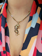 New Solid 9ct Yellow Gold Panthere Pendant Charm with CZ and Enamel Cat Puma