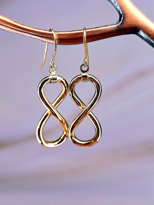 NEW Solid 9ct Yellow Gold Twisted Drop Earrings Hook Clasp 8 Eight Shape Drops