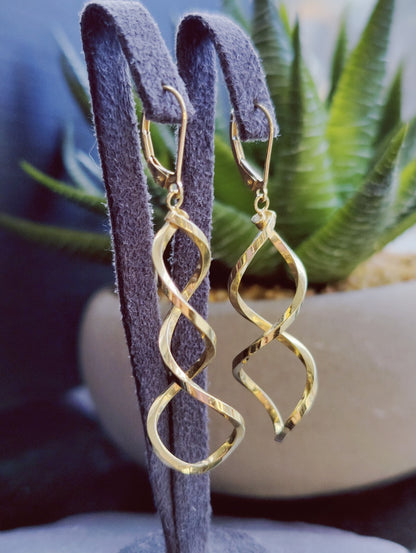 Solid 9ct Yellow Gold  Twist Drop Earrings Leverback Clasp Hallmarked 375 Lovely
