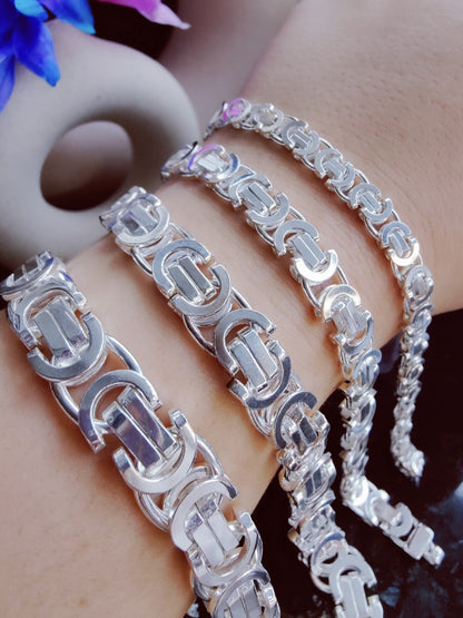 925 Sterling Silver Chunky Heavy Mens Chain Bracelet 52grams Flat Byzantine 10mm