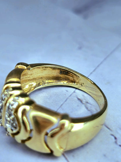 Solid 14k Yellow Gold Jewellery Set of Diamond Ring and Earrings Omega Clasp Mat