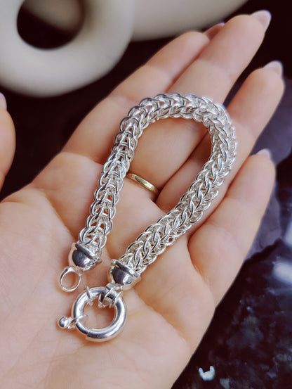925 Sterling Silver Chunky Heavy Chain Persian Wave Bracelet 7mm 30g 18cm