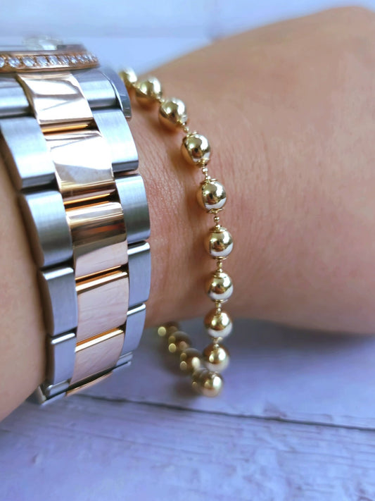 New Solid 9ct Yellow Gold Bracelet Ball Bead Balls 5mm Lovely 7,5inch long