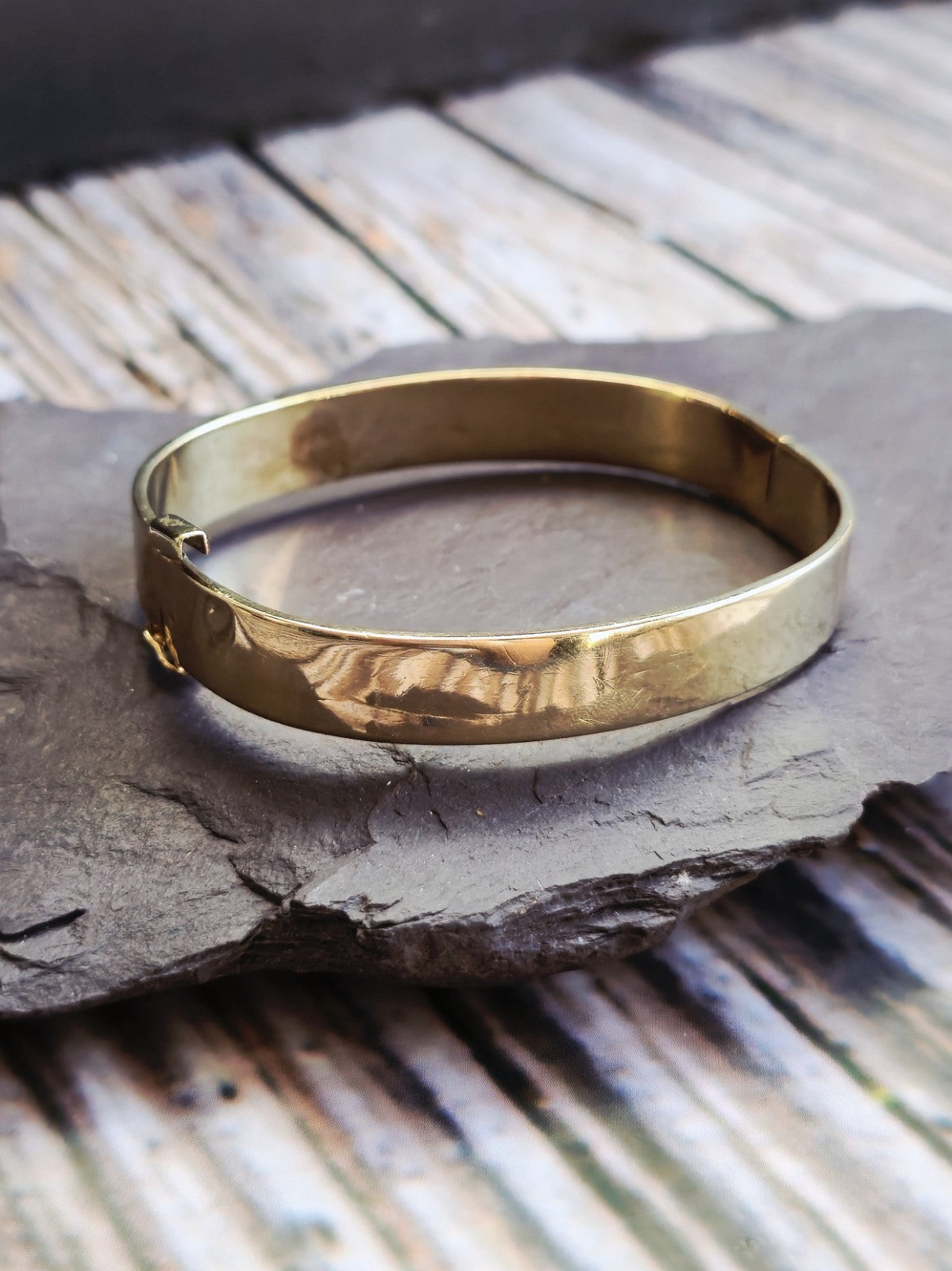 9ct Yellow Gold Chunky Flat Square Plain Bangle Stacking BRACELET 10mm Wide