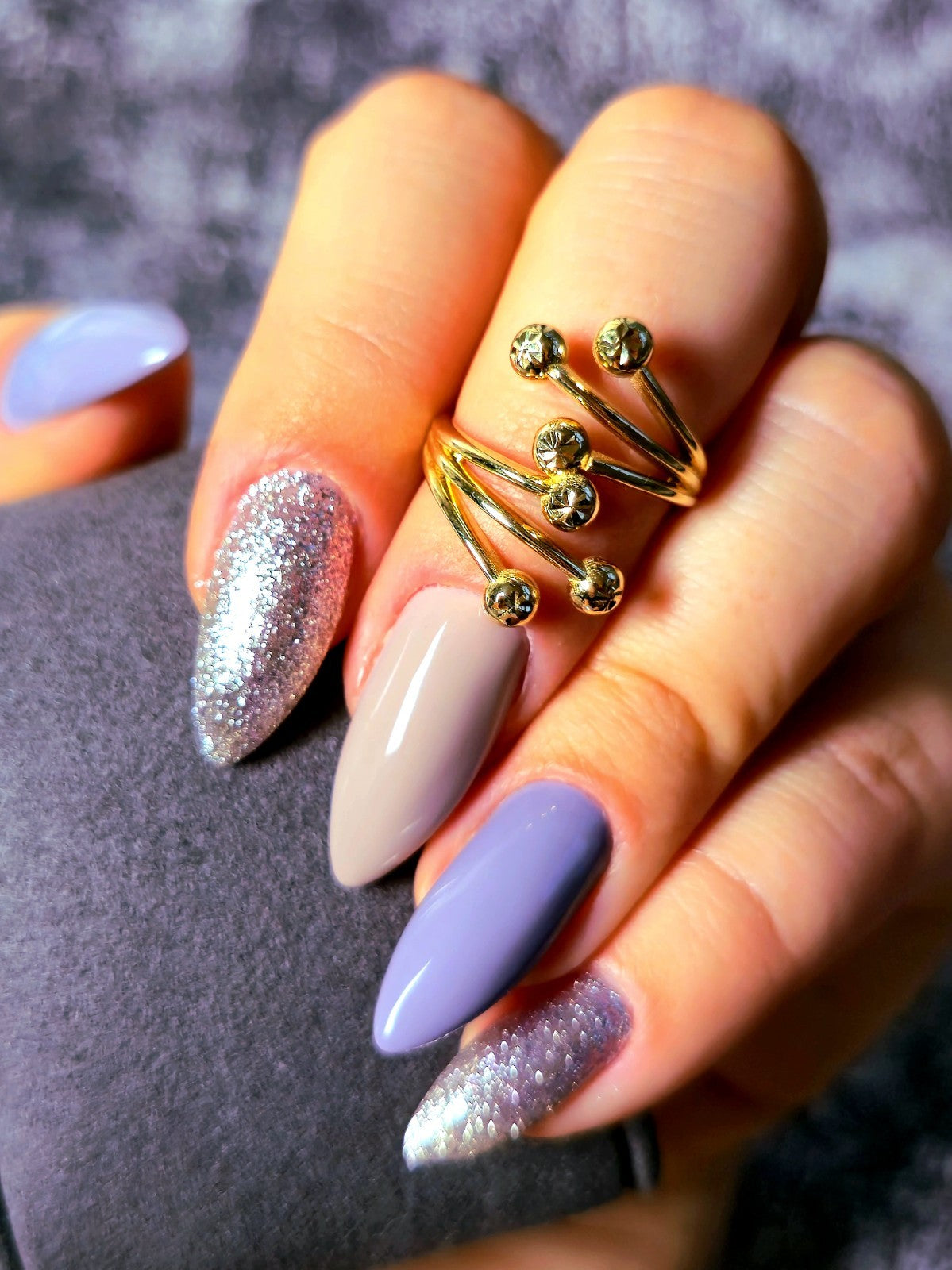 14K Yellow Gold Fancy Statement Design Ring Split Shank Diamond Cut Balls size M