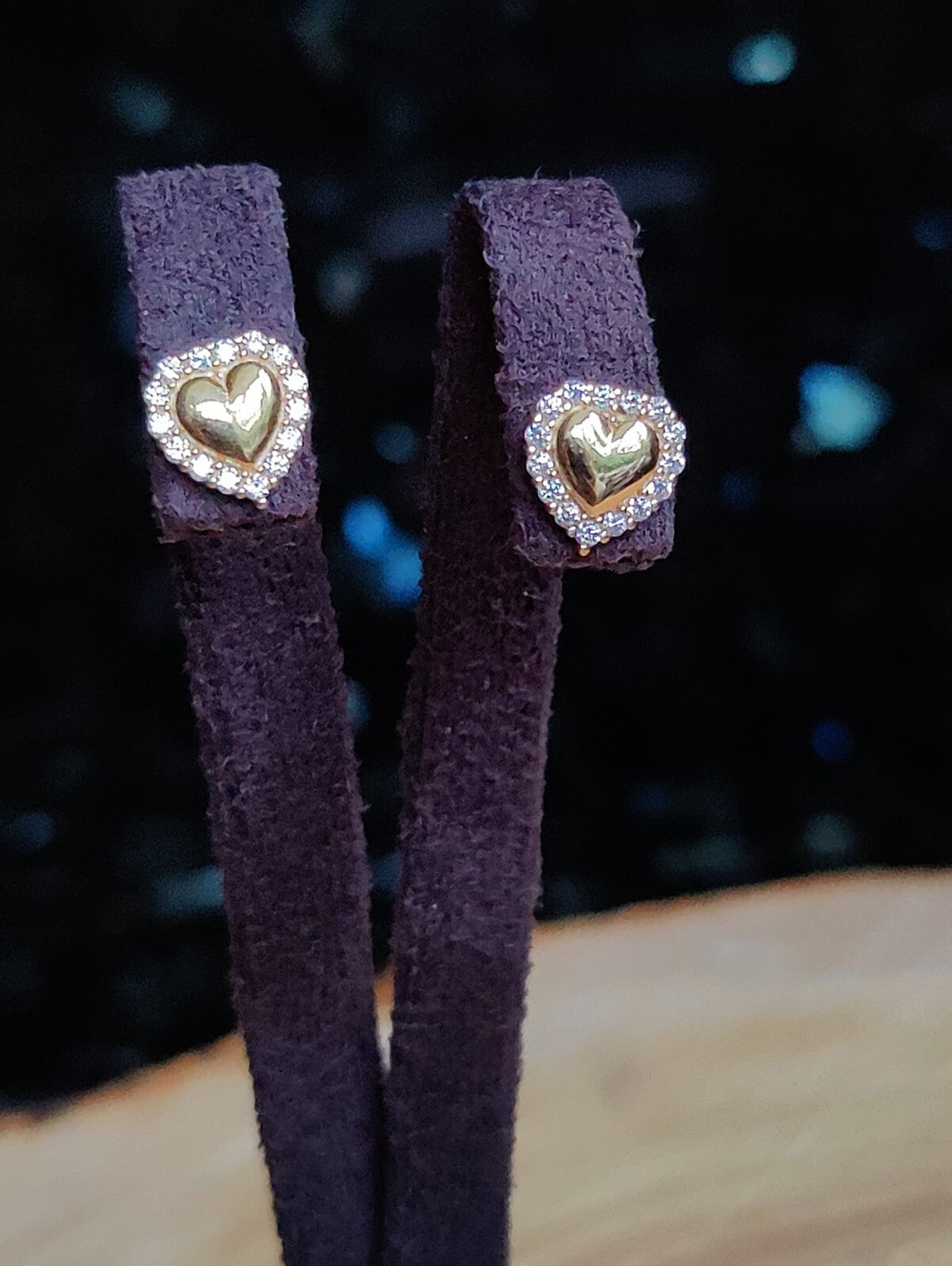Solid 9ct Yellow Gold Stud Earrings Heart Shape Halo CZ Butterfly Fitting